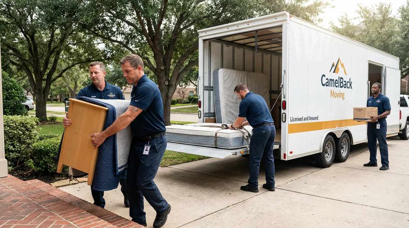 Crew loading residential truck for cross-state move from Elk Point, SD